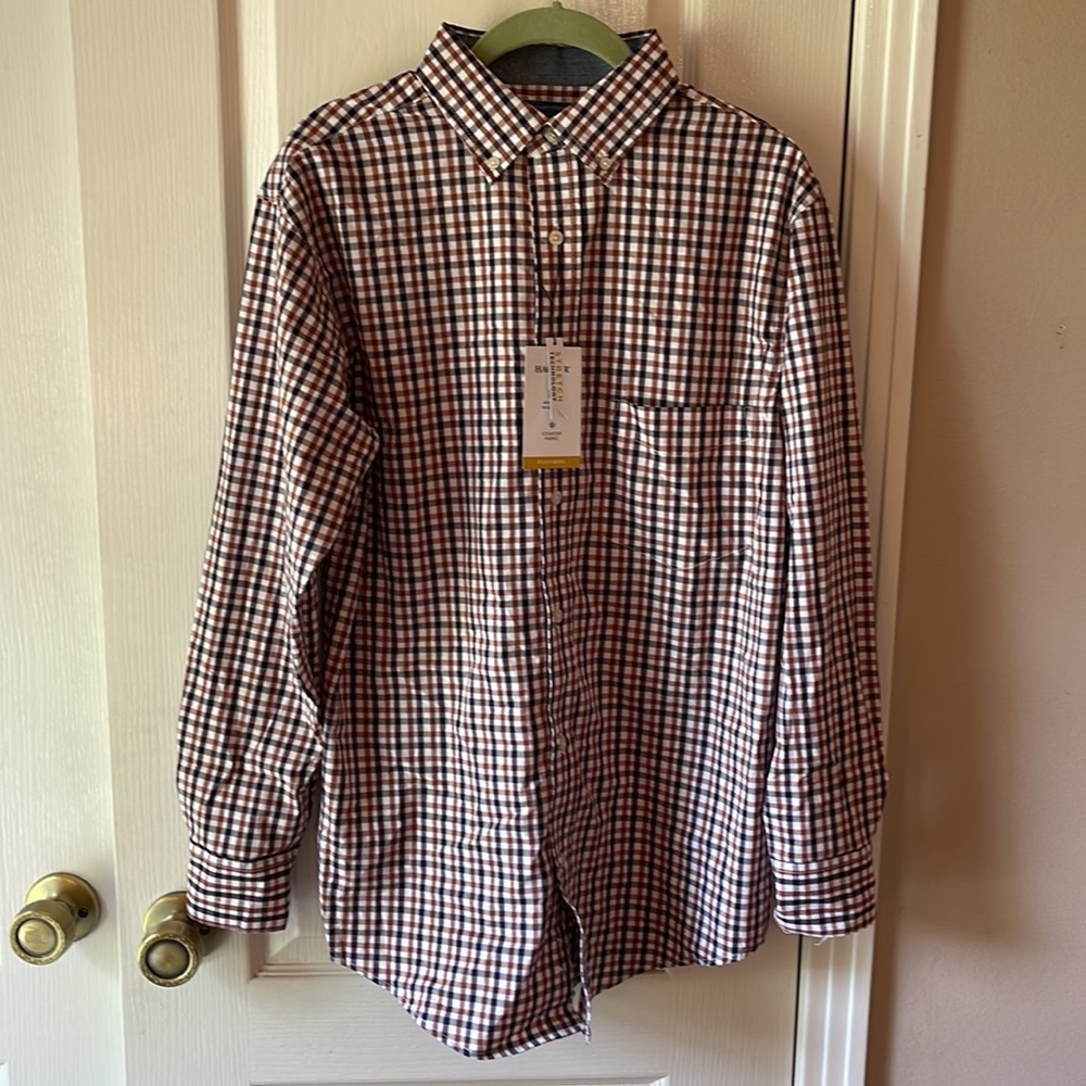 C13 Haggar brown and navy shirt